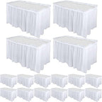Tegeme 16 Pieces White Plastic Table Skirts for Rectangle Tables, 14 ft x 29 in Disposable Ruffle Table Skirting with Adhesive Strip, Bulk Party Supplies for Wedding, Birthday, Baby Shower & Banquet by Tegeme