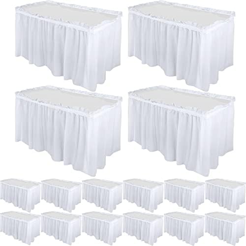 Tegeme 16 Pieces White Plastic Table Skirts for Rectangle Tables, 14 ft x 29 in Disposable Ruffle Table Skirting with Adhesive Strip, Bulk Party Supplies for Wedding, Birthday, Baby Shower & Banquet by Tegeme