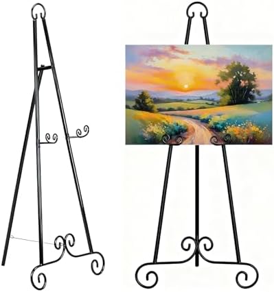 46" H Adjustable Metal Display Easel - Vintage Black Scroll Design, Rust-Proof Metal Stand for Showcasing Pictures, Artlork, Picture Frame and Wedding Signs by GWEUZMALL