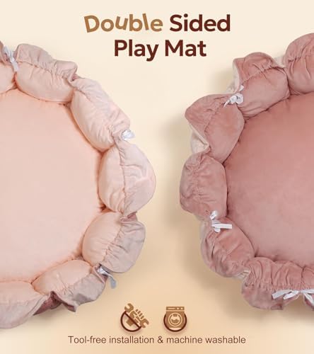Mallify 5-in-1 Thick Plush Baby Play Gym Mat, Tummy Time Mat with 6 Sensory Toys, Baby Play Mat, Convertible Baby Gym for Stage-Based Development from Babies to Toddlers, Baby Essentials Gift, Pink - Image 5