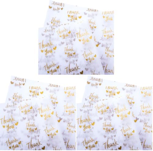 MR FIVE 50 Sheets White with Metallic Gold Thank You Tissue Paper Bulk,20" x 14",Thank You Tissue Paper for Packaging,Gift Bags,Metallic Gold Tissue for Graduation,Birthday,Thanksgiving (Pack of 3) by MRFIVE