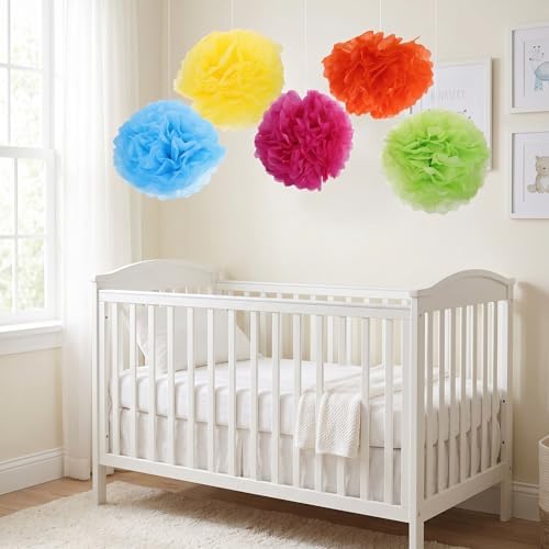 ibasenice 25pcs Tissue Paper Pom Poms - Tissue Paper Flowers for Fiesta Parties, Baby Shower Decorations, Flower Birthday Decorations - 10, 12, 14 Inch Colorful Party Decor - Image 6