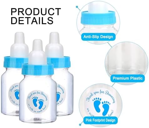 144 Blue Mini Baby Bottles for Baby Shower Favors - Plastic, Vented, Standard Bottle, 5.5 oz, Set of 144 with 500 Stickers - Baby Boy Shower Party Games Decorations - Image 3