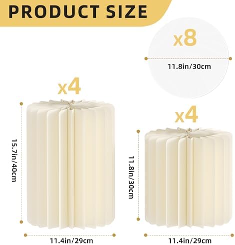 Urban Deco Cylinder Stands for Party, 8PCS Cake Pedestal Stands for Parties, Foldable Cardboard Pillars with Acrylic Disc, Cilindros para Fiestas Redondos Blancos for Birthday Wedding Decor, White - Image 3