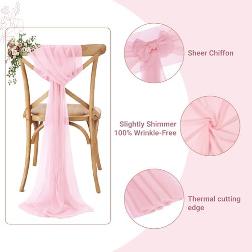 MDS Pack of 100 Chiffon Chair Sashes for Wedding & Event Décor - Blush Pink - Image 3