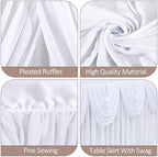 gogoparti White Tutu Table Skirts for Rectangle Tables 9ft Draped Pleated Table Skirt Polyester Tablecloth for Birthday Party Banquet Wedding Baby Shower - Image 6