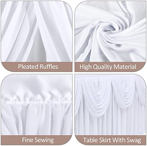 gogoparti White Tutu Table Skirts for Rectangle Tables 9ft Draped Pleated Table Skirt Polyester Tablecloth for Birthday Party Banquet Wedding Baby Shower - Image 6