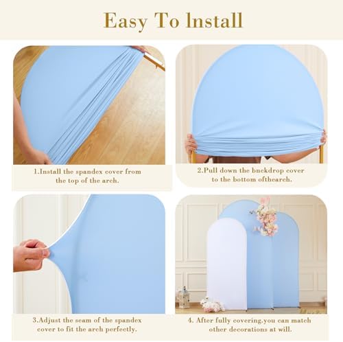 White and Blue Arch Cover 3 Set-7.2FT, 6.6FT, 6FT Arch Backdrop Cover Spandex Fitted 2-Color Fabric Stand Covers for Baby Shower Boy Birthday Party Graduation Banquet Photo Background Decorations - Image 6