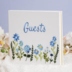 Embroidered Floral Guestbook for Wedding, Bridal Shower & Baby Shower, Linen Guest Sign-In Keepsake with Blank Ivory Pages, Lay-Flat Design & Ribbon Bookmark, 10.25” x 8.25” (Blue Floral) - Image 5