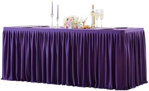 Wish Care Dark Purple Polyester Table Clothes for 8 Foot Rectangle Tables, Wrinkle Free Fitted Table Cover with Pleated Ruffle Table Skirt for Birthday Party Wedding Trade Show Event Display by WishCare