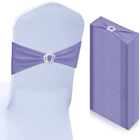VitalCozy 50 Pcs Stretch Chair Sashes with Crown, Lavender by VitalCozy