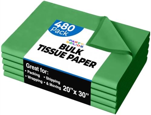 Party Solids Emerald Green Tissue Paper for Gift Bags 20" X 30" 480 Sheets by Crown+Display