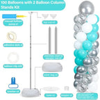 2 Sets Adjustable Balloon Column Stand Kit with Bases（Teal Blue Silver） - Image 2