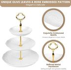 2PCS Cupcake Stand, 3 & 2 Tier Dessert Stands, Round Embossed Dessert Table Display Set White Porcelain Tiered Tray Cake Stand For Weddings,Birthday, Baby Shower And Home Decorating Serving Tray - Image 5