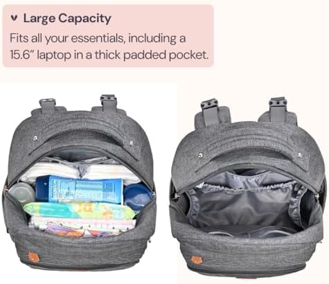 BabbleRoo Diaper Bag Backpack - Travel Large Baby Diaper Bag with Changing pad, Waterproof Baby Bags for Mom & Dad, Unisex Bags with Pacifier Case, Luggage Strap & Stroller Clips - Dark Gray - Image 4