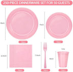 250Pcs Disposable Light Pink Plastic Plates and Napkins for Birthday Party - Image 2