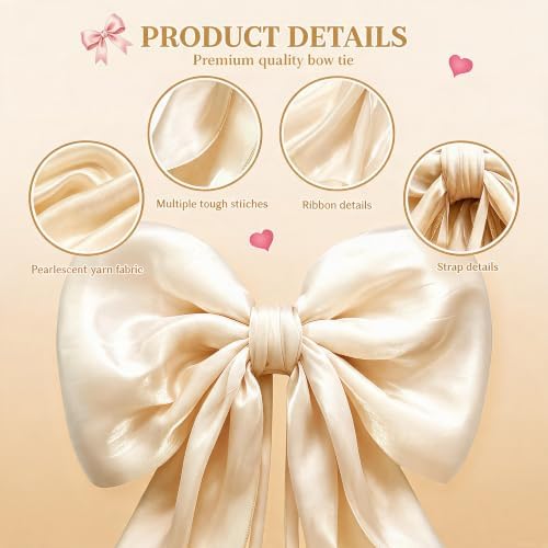 Big Beige Bow Decor, Christmas Tree Topper Bow, Oversized Hanging Bow with Long Streamers, Large Bow for Entrance Wall Backdrop Wedding Birthday Bridal Shower Home Decor Coquette Room Decor, 16 x 85in - Image 2