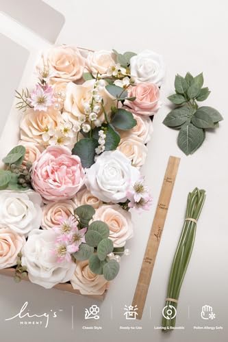 Ling's moment Artificial Pink Flowers Combo, Cream & Blush, Deluxe - Image 6