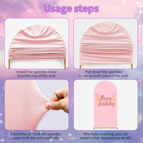 White Pink Arch Backdrop Cover Set of 2 (6FT/7.2FT) Arch Cover Spandex Wedding Arch Stand Covers for Baby Shower Bridal Shower Party Photo Birthday Spandex Baby Balloon Arch Covers Stretchy Backdrop - Image 5