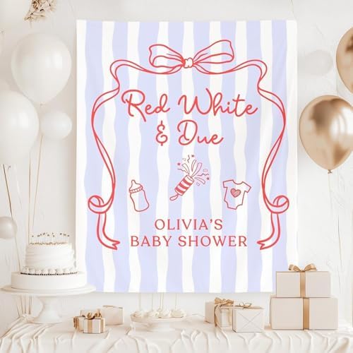 Red White and Due Baby Shower Banner, Patriotic 4th of July Welcome Sign, USA American Theme Summer BBQ Party Backdrop, Custom Red White Blue Boys Girls Baby Shower Decorations, Tapestry Décor by Unknown