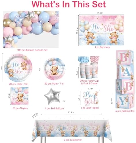 cocomigo 232pcs Bear Gender Reveal Decorations Complete Party Set 20 Guests - Image 2
