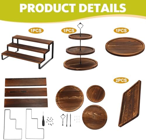 Teenyyou 5 Pcs Wood Dessert Table Display Set Cupcake Stand, Dark Color - Image 3