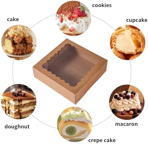 50 pcs 8x8x2.5 Inches Bakery Boxes with Window, Cake Pastry Cookie Mini Pie Box for Pastry,Dessert,Strawberries,Chocolates (Brown) - Image 2