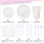 Ziliny 350 Pcs White Plates and Napkins, 50 Guest White Party Supplies Include Scalloped Paper Plates Napkins Cups Plastic Spoons Forks Knives Disposable Tableware Set for Weeding Bridal Baby Shower - Image 2
