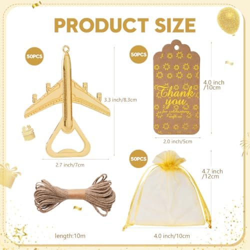 50 Pack Airplane Bottle Opener Favors, Metal Airplane Bottle Openers with Thank You Tags & Organza Bags, Travel Themed Party Favors, Destination Wedding Favors, Let the Adventure Begin Theme - Image 4