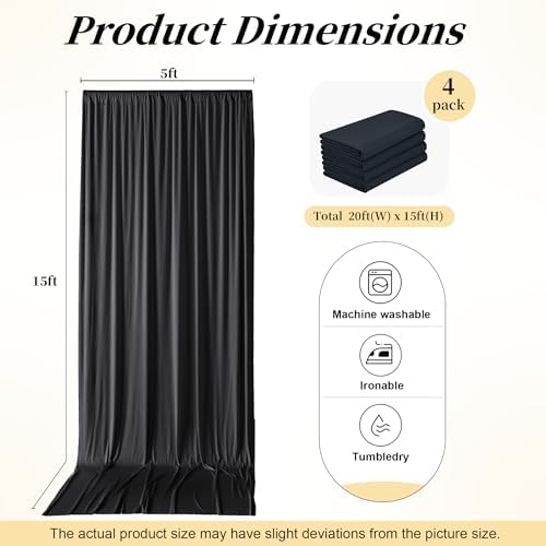 20ft x 15ft Black Backdrop Curtains for Wedding Parties, 4 Panels Wrinkle Free Fabric Drapes Photo Backdrop for Baby Shower Birthday Stage Reception Lobby Decoration - Image 6