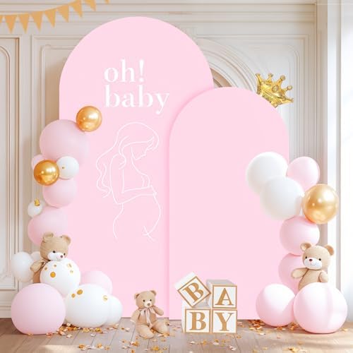 Pink Arch Backdrop Cover 2 Set - 6.6FT, 5FT Spandex Fitted Wedding Arch Stand Covers Round Top Chiara Arch Backdrop Stands Cover for Birthday Parties Banquet Photo Background Decoration - Image 4