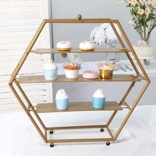 Efavormart 3-Tier Metal Hexagon Cupcake Stand 21" Matte Gold - Durable Contemporary Dessert Holder Appetizer Display for Upscale Events Banquets & Gatherings - Image 2