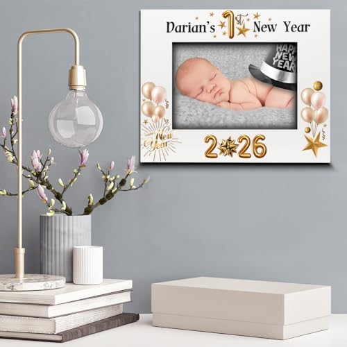 BELLA BUSTA- Personalize Baby First Year Memory Keepsake Picture Frame-Nursery Decor (1st New Year (5x7 Horizontal)) - Image 3