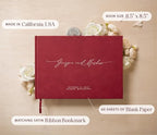 MUUJEE Personalized Guestbook in Red - Premium Custom Modern Guest Book for Wedding Reception, Birthday Party or Events w/Bookmark Blank Pages for Signing 11.5 x 8.5 inches - Image 3