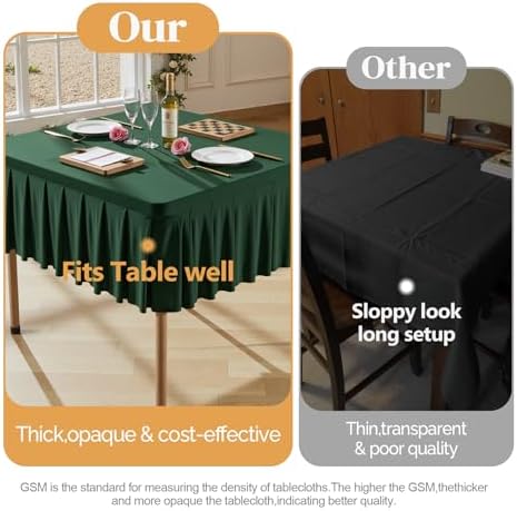 Wish Care Hunter Green Spandex Tablecloths for 54x54 Inch Square Tables, Stretch Fitted Table Clothes with Pleated Ruffle Skirt for 54” Table, Wrinkle Free and Elastic, for Party Kitchen Home Dining - Image 4