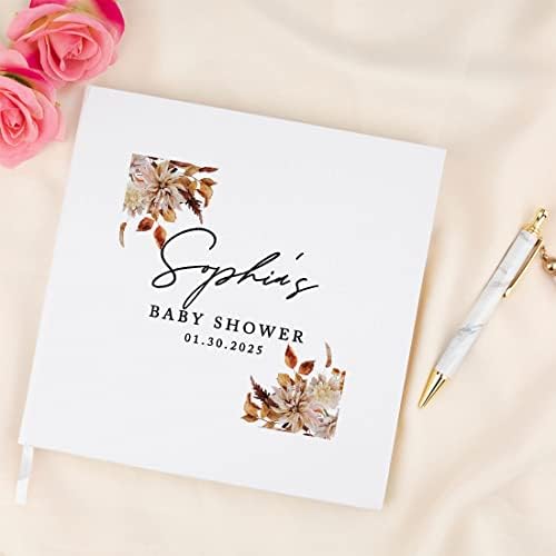 Andaz Press Personalized Baby Shower Guestbook with Gold Accents, Fall Leaves Florals Custom Guestbook, White Guest Sign-in Registry, 120 Pages 8.5" X 8.5" Memories Book for DIY Scrapbook Photo Album - Image 4