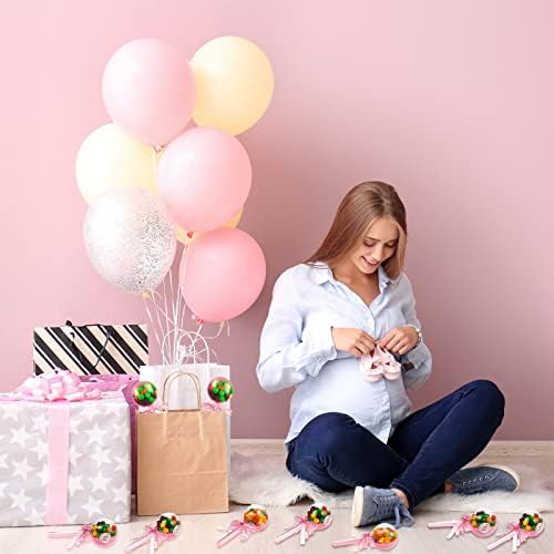 30 Pcs Rattle Party Favors Shower Bottles with Bow Crystal Bear Pacifier Ornament Pink Fillable Rattle Plastic Candy Bottle and 56 Thank You Label Stickers for Birthday Gift Decoration - Image 6