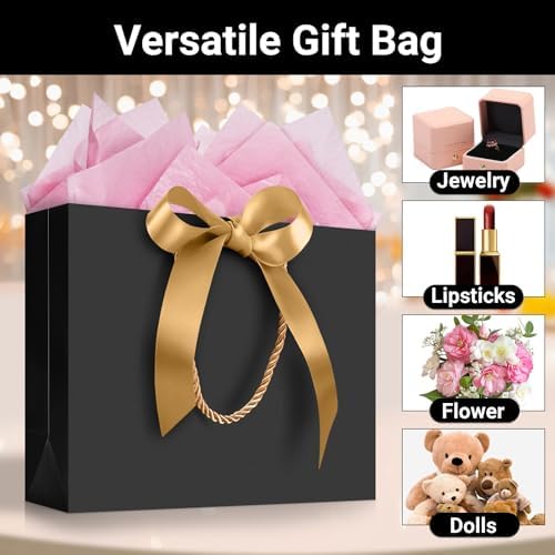 EUSOAR Wedding Favor Bags, 25pcs 10.6"x3.1"x8.3" Black Kraft Thank You Gift Paper Bags with Bow Ribbon Handle, Shopping Party Favor Gift Treat Bags Bulk for Wedding Baby Shower Guests Bridal - Image 3