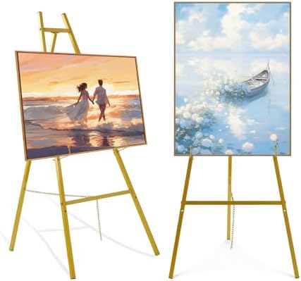 57" Gold Easel Stand for Sign, Heavy Duty Metal Floor Display Easel by FATILINHOME