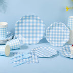 400 Pcs Gingham Party Supplies for 50 Guests Blue and White Scalloped Paper Plates and Napkins Knives Spoons Forks Cups Disposable Checkered Dinner Party Set for BBQ Baby Shower Wedding - Image 4