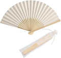 50pcs Paper Hand Fan with Organza Bags Bamboo Handheld Folding Fans DIY Decorative Wedding Party Favors (Cream) by SLcrafts