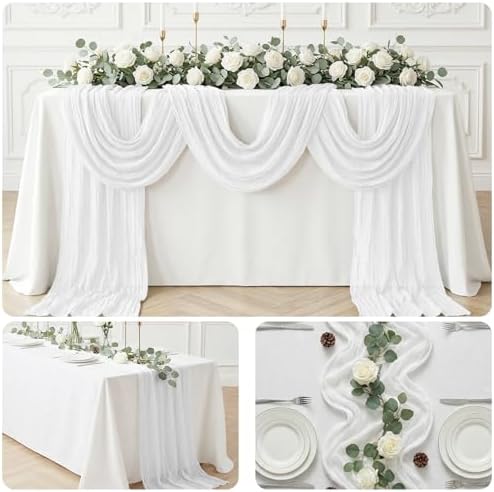 20 Pack White 17 x 108 Inch Cheesecloth Table Runner - Boho Gauze Sheer Fabric for Wedding Baby Shower Party Home Decor - Image 7