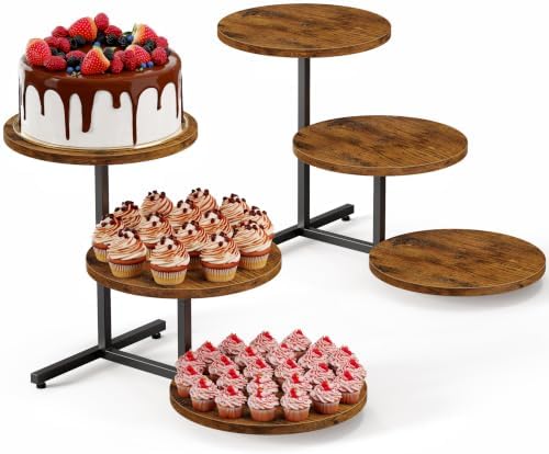 Emfogo Wooden Cupcake Stand, 3 Tier Dessert Table Display Set, Wood Dessert Tower for Party Afternoon Tea Baby Shower Wedding Birthday, Large Tiered Serving Stand for Cake Cookie Food (2 Pack) by Emfogo