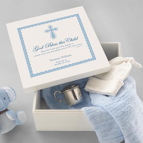 Let's Make Memories Personalized Keepsake Box for Blessed Child - Memories Box - Baptism - Confirmation - Memento Storage - For Boys - 6" Hx12 Sq - God Bless - Blue - Image 3