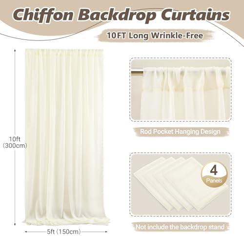 20ft x 10ft Ivory Backdrop Curtain Drapes, Wrinkle-Free Sheer Chiffon Fabric Photo Background Panels for Wedding Arch Party Ceremony Stage Photography Decorations - Image 2
