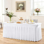 4 Packs White Tableclothes for 8 Foot Rectangle Tables, Wrinkle Resistant Fitted Table Cloth Stretch Spandex Table Covers with Skirt for Event Banquet Wedding Birthday Party - Image 4