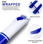 400PCS Pre Rolled Blue Plastic Silverware Set Heavy Duty for Wedding - Image 7