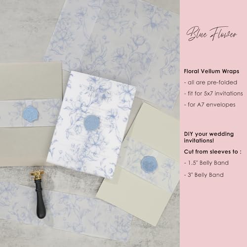 UNIQOOO 100 Pack Pre-Folded Dusty Blue Grace Bloom Vellum Jackets for 5x7 Invitations, 115GSM Transparent Vellum Jacket for Vintage Themed Wedding & Events - Image 6