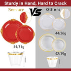 Nervure 350Pcs Red Plastic Plates, Disposable Dinnerware Set for 50 Guests - Image 3