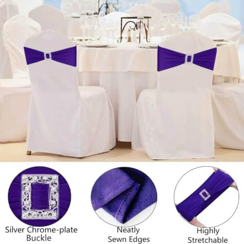 Spandex Purple Chair Sashes Bows 50 PCS Stretch Chair Cover Band - Image 4